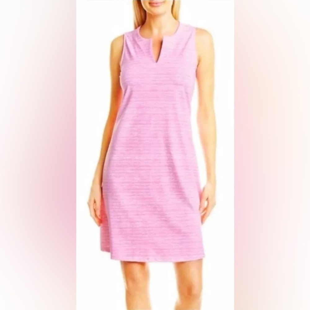J. McLaughlin dress Ellison sz xs pink white stripes dot Catalina cloth stretch